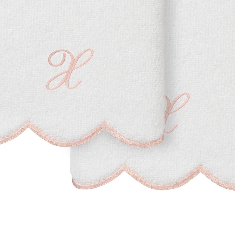 Authentic Hotel and Spa 100% Turkish Cotton Pink ADORNIA Scallop Personalized 2 Piece Hand Towel Set - 2 Hand Towels