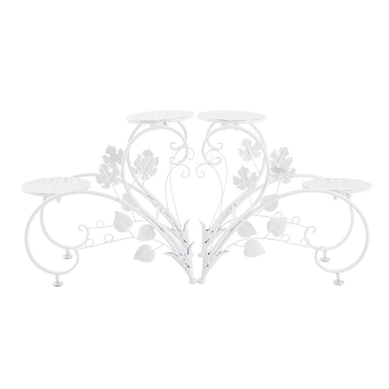 Sef of 2 Tier Metal Plant Pot Stand Garden Flower Display Shelf - White