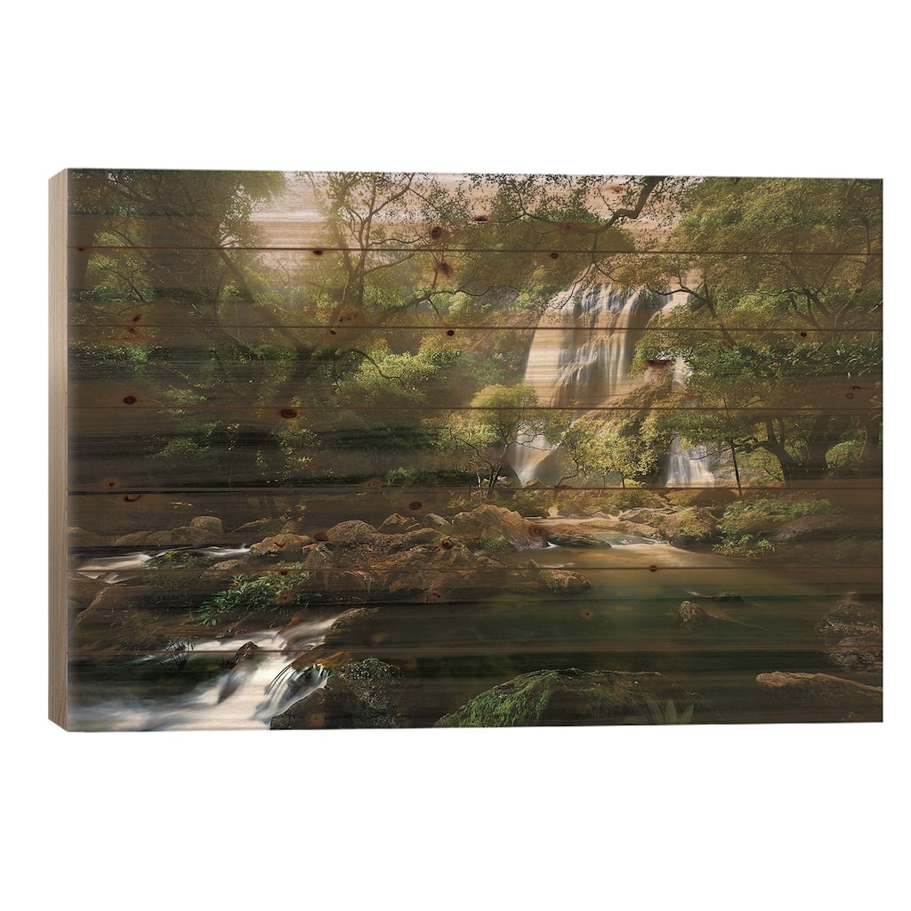 Mountain stream Print On Wood by Patrick Foto - Multi-Color