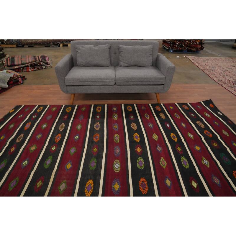 Hand Woven Oriental 100% Wool Carpet Southwestern Tribal Multi-Colored Kilim Area Rug - 10' 5'' X 5' 9''