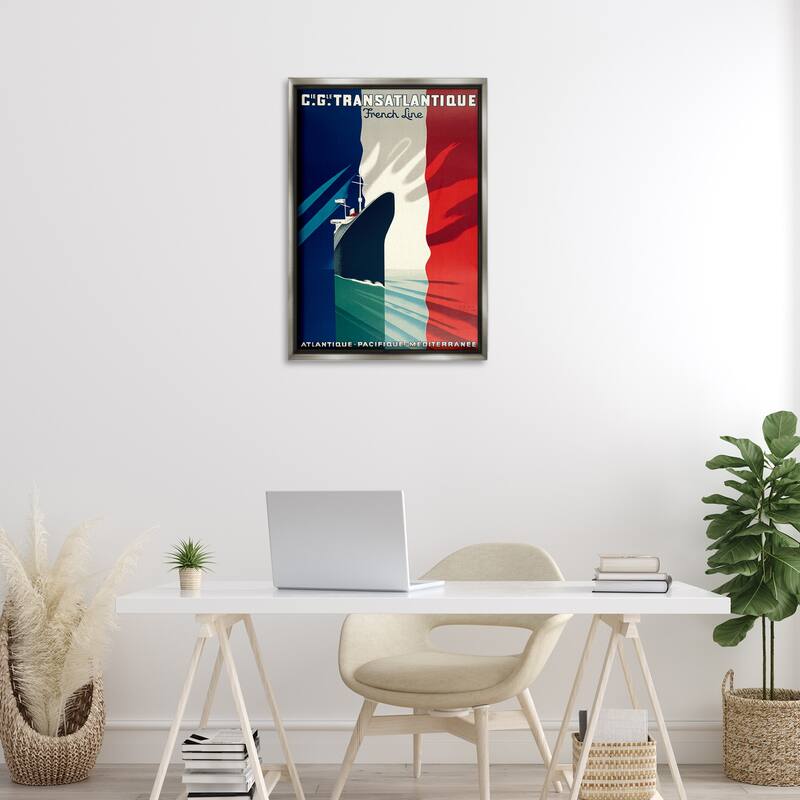 Stupell Antique French Cruise Ship Framed Floater Canvas Wall Art Design By Marcus Jules
