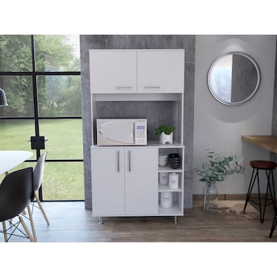 Pantry Kit, Four Legs, Double Door Cabinet, Three Shelves -White