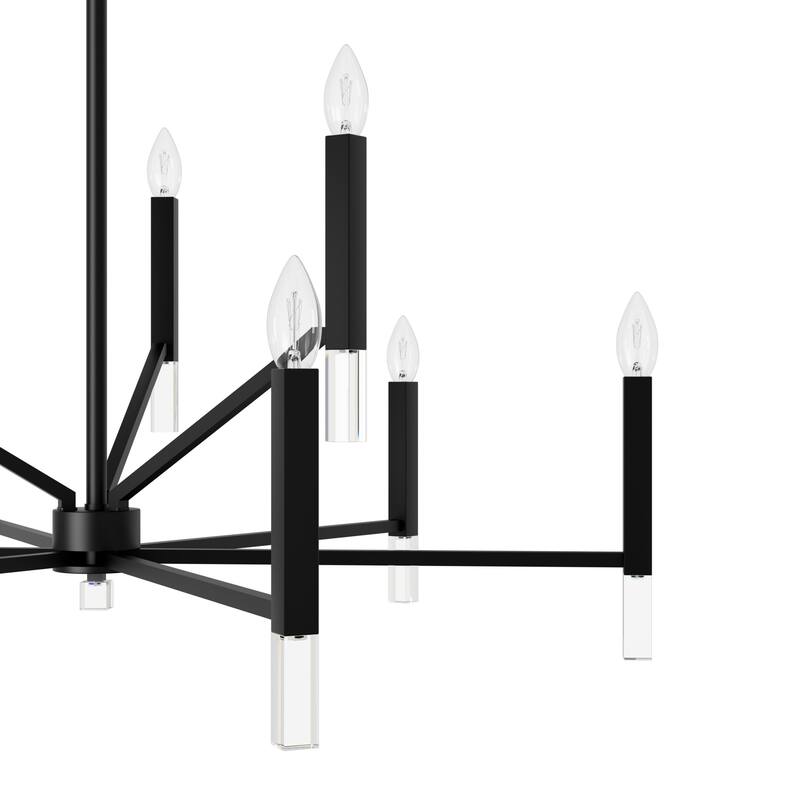 Hunter Sunjai 9-Light 2-Tier Chandelier - Entry, Dining Room, Living Room - Candle, Geometric, Contemporary, Glam