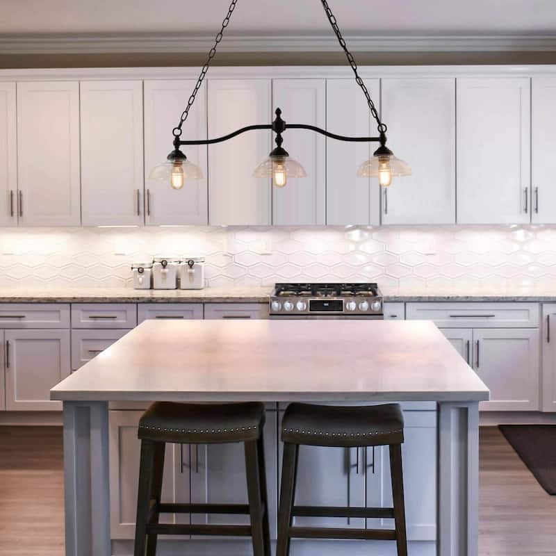 Carbon Loft Miskimins 3-light Oil-rubbed Bronze Chandelier Linear Glass Kitchen Island - L38"xW7.9"xH8.3"