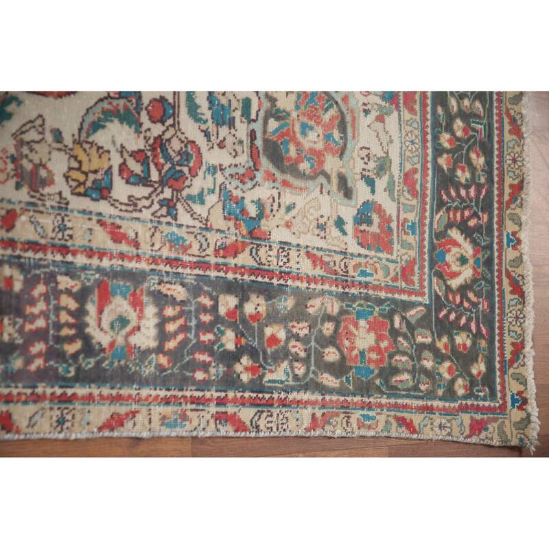 Hand Knotted Oriental 100% Wool Carpet Traditional Floral Oranges & Rust Tabriz Area Rug - 9' 3'' X 6' 8''