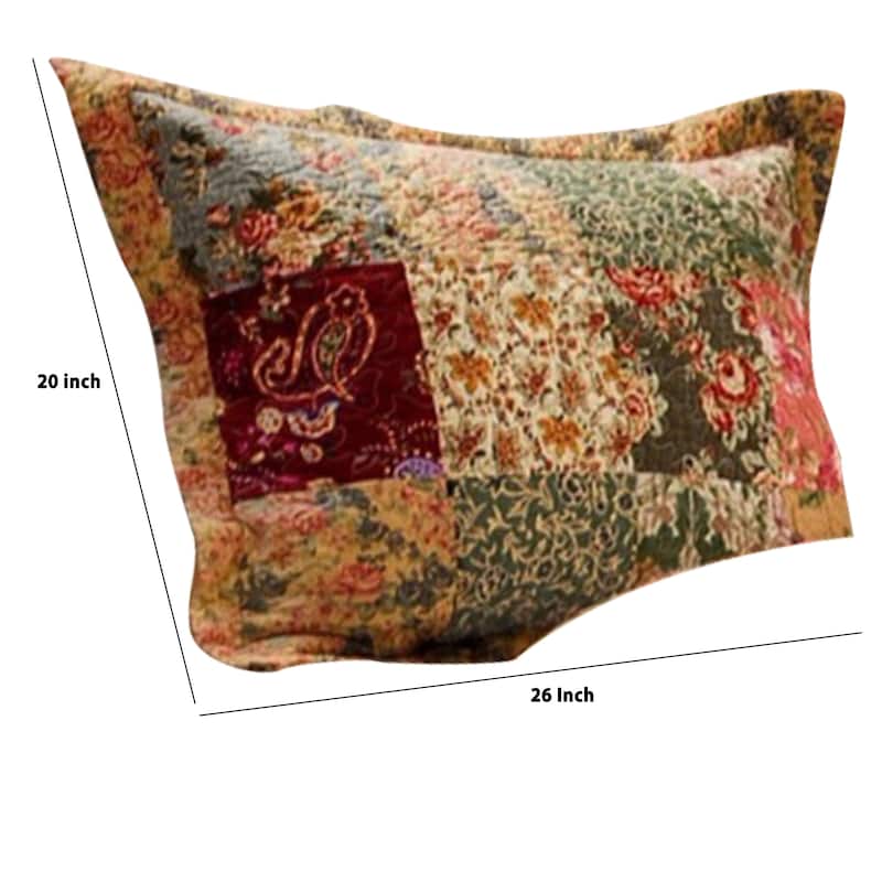 Kamet Fabric Standard Size Sham with Floral Prints and Paisleys, Multicolor