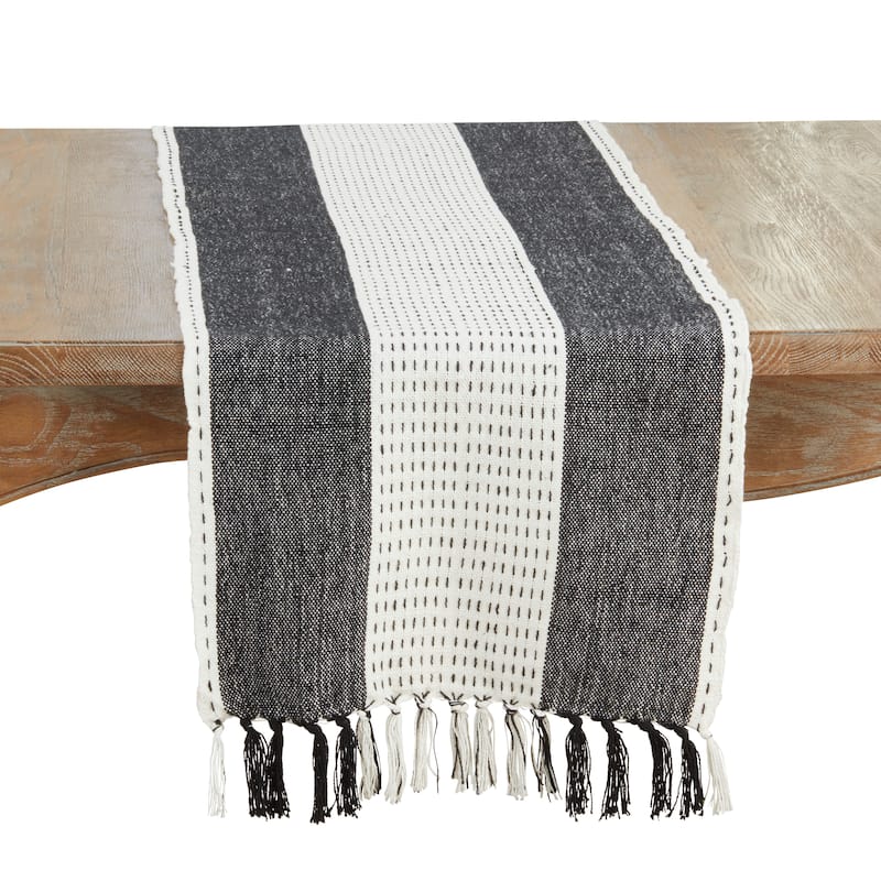 Stitched Banded Table Runner - 16"x72" - Black
