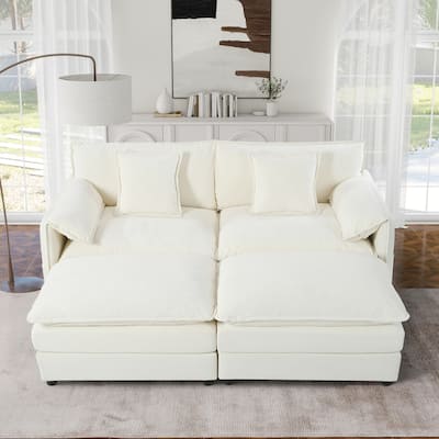 Chenille Loveseat Upholstered Deep Seat Sofa with 2 Movable Ottomans and 2 Pillows Love Seat Modular Couch for Apartment