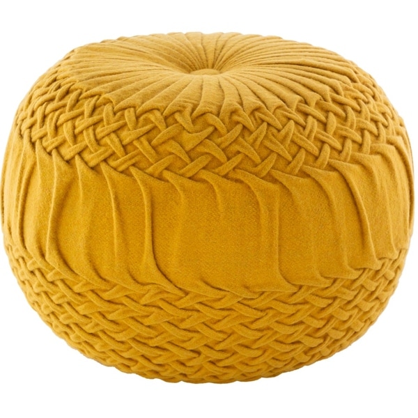 18" Alana Yellow Knitted Design Hand Woven Wool Pouf Ottoman - N/A