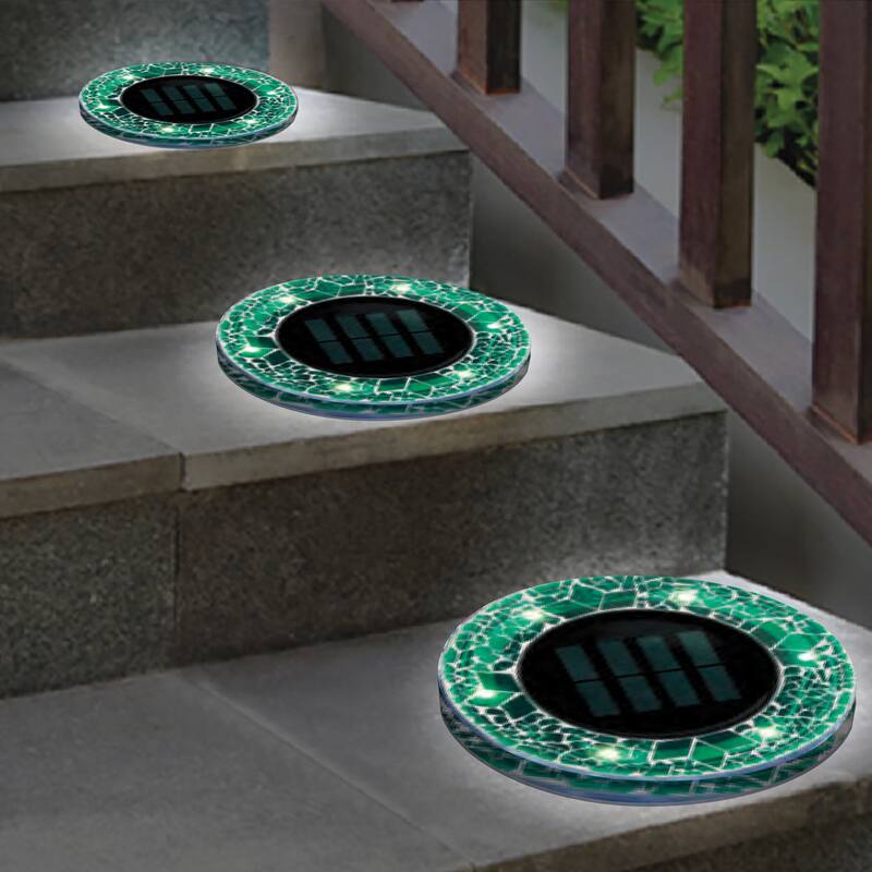 Bell + Howell 6 LED Round Green Mosaic Solar Powered Disk Lights with Auto On/Off - 8 Pack