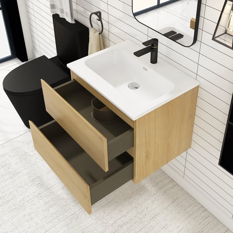 24 inches Wall-mounted Bathroom Vanity Set with White Ceramic Integrated Sink - 24" x 18"
