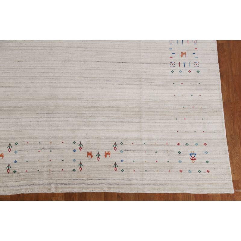 Hand Knotted Oriental 100% Wool Carpet Tribal Tribal Beige & Ivories Gabbeh Area Rug - 9' 11'' X 8' 0''