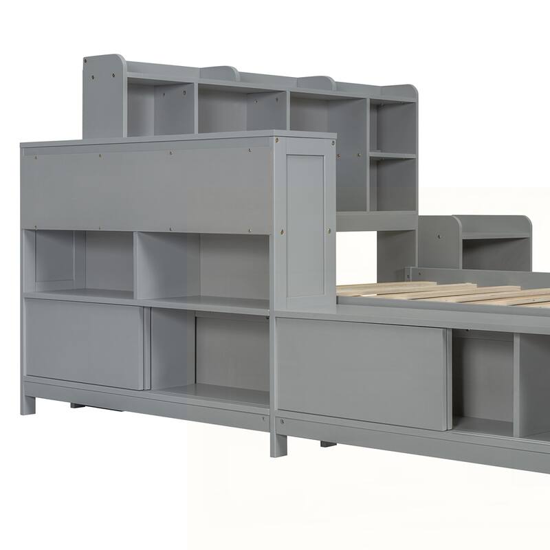 Wooden platform bed with Multi-functional Storage Space