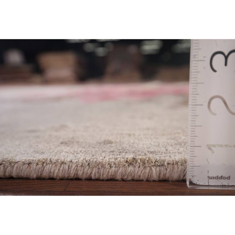 Handmade Abstract Indian Area Rug Oriental Beige Wool & Silk Carpet - 5'5"x 8'5"