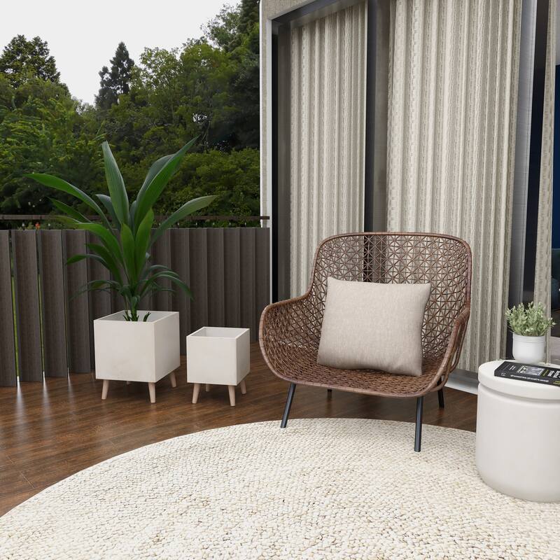 White Light Grey or Grey Fiber Clay Boho Modern Planter Pot (Set of 2) - S/2 15", 18"H