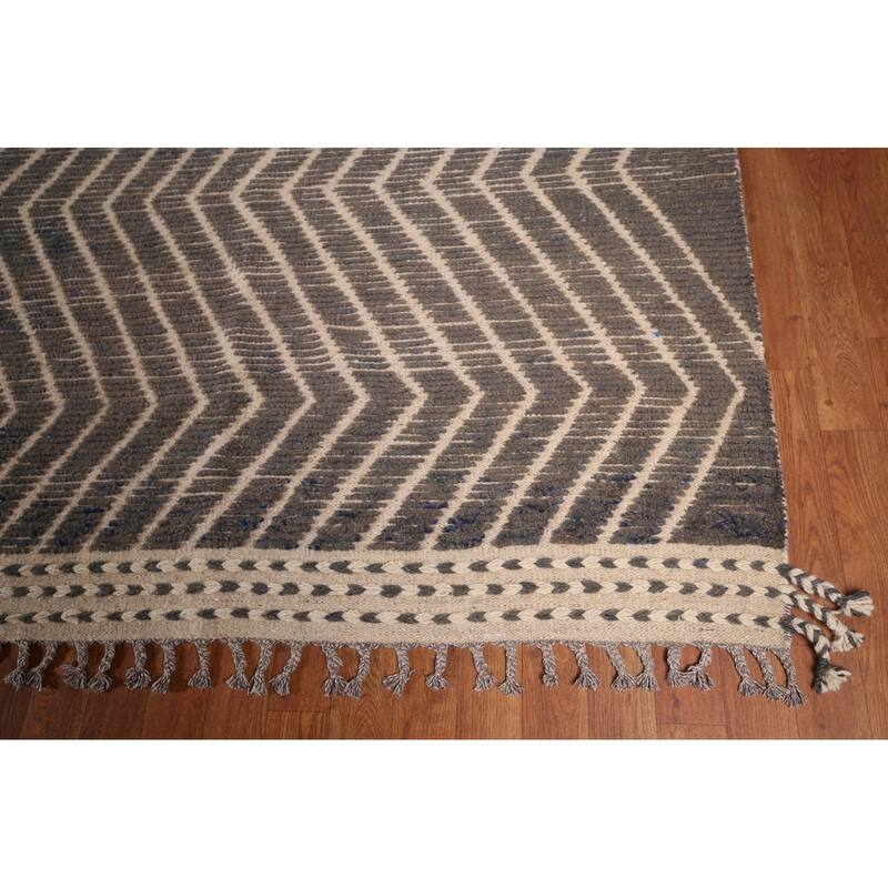 All-Over Chevron Style Moroccan Oriental Rug Hand-Knotted Wool Carpet - 11'9"x 18'7"