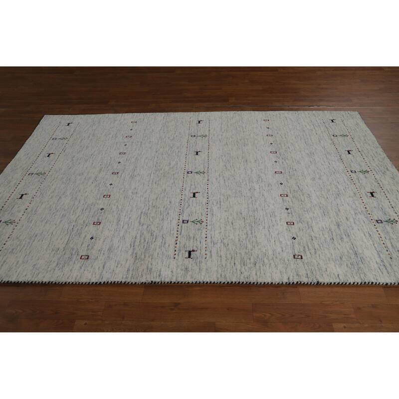 Hand Knotted Oriental 100% Wool Carpet Tribal Animal Pictorial Beige & Ivories Gabbeh Area Rug - 7' 10'' X 5' 2''