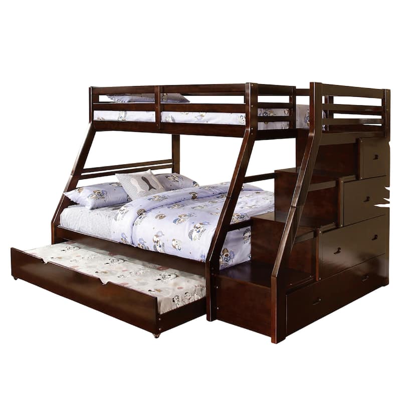 Ellon Twin over Full Bunk Bed, Espresso Brown Solid Wood, Drawers
