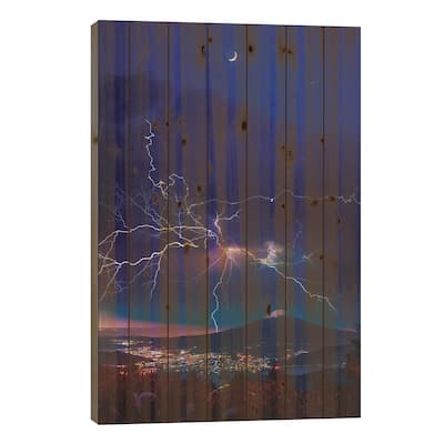 Tokyo Japan Mount Fuji Under A Lightning Storm Print On Wood by GEN Z - Multi-Color