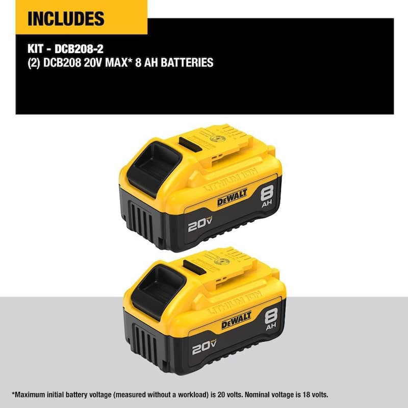 Dewalt 20V MAX XR Batteries, 8.0-Ah, 2-Pack - Yellow - Li-Ion