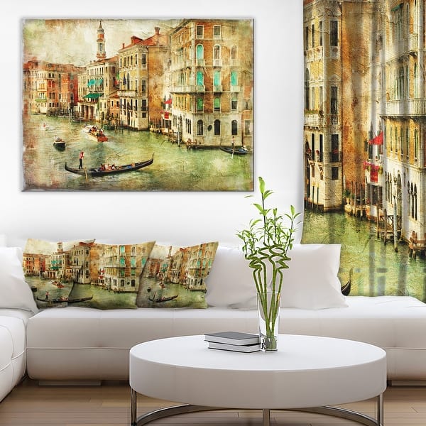 slide 1 of 12, Designart - Vintage Venice - Digital Art Landscape Canvas Print 40 in. wide x 30 in. high