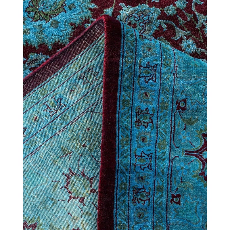 Overton Handknotted Wool Vintage Inspired Contemporary Overdyed Red Area Rug - 14' 3" x 8' 2"