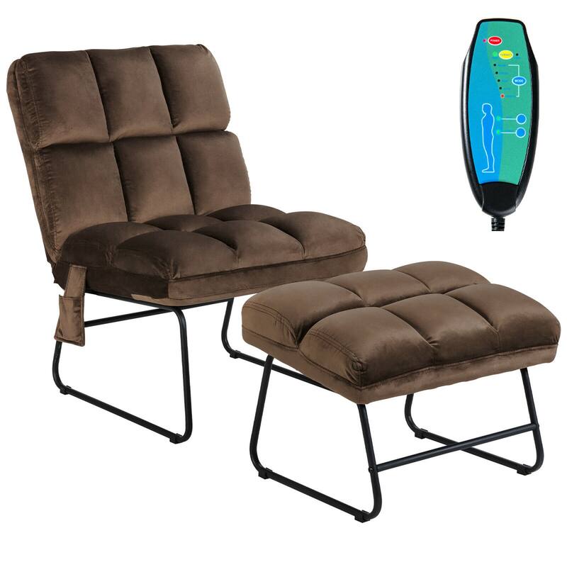 Gymax Massage Chair Velvet Accent Sofa Chair w/ Ottoman & Remote - See Details - Brown - See Details