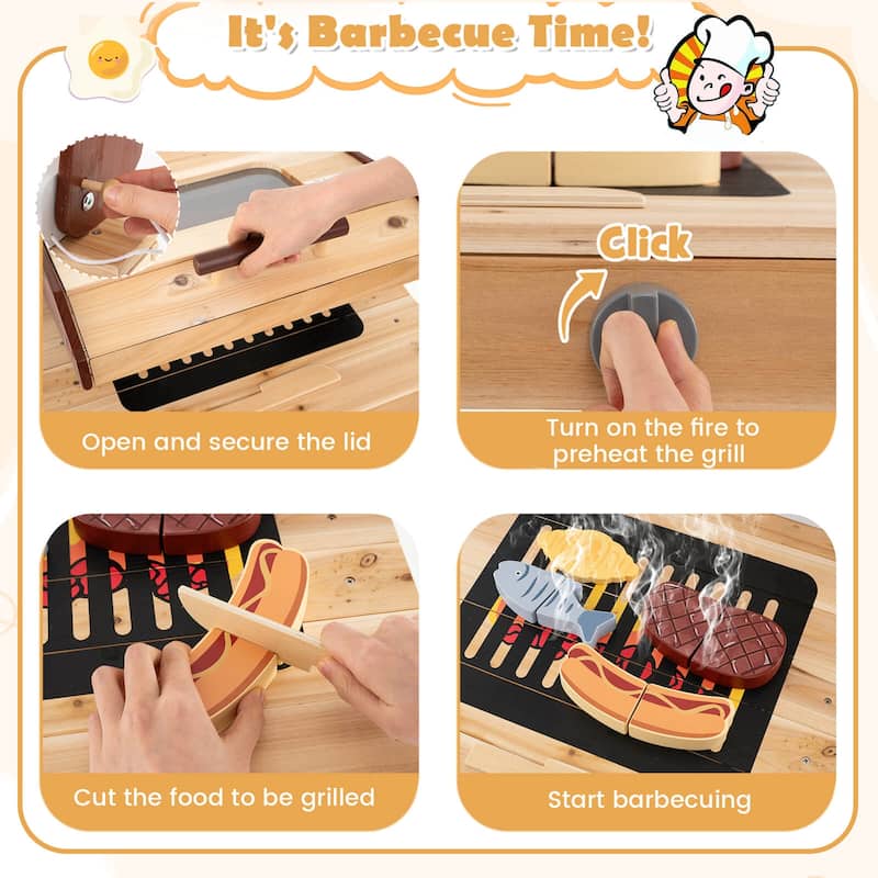 Costway 3-Piece Outdoor Wooden Kitchen Playset Kids Mud Kitchen BBQ - Natural - See Details