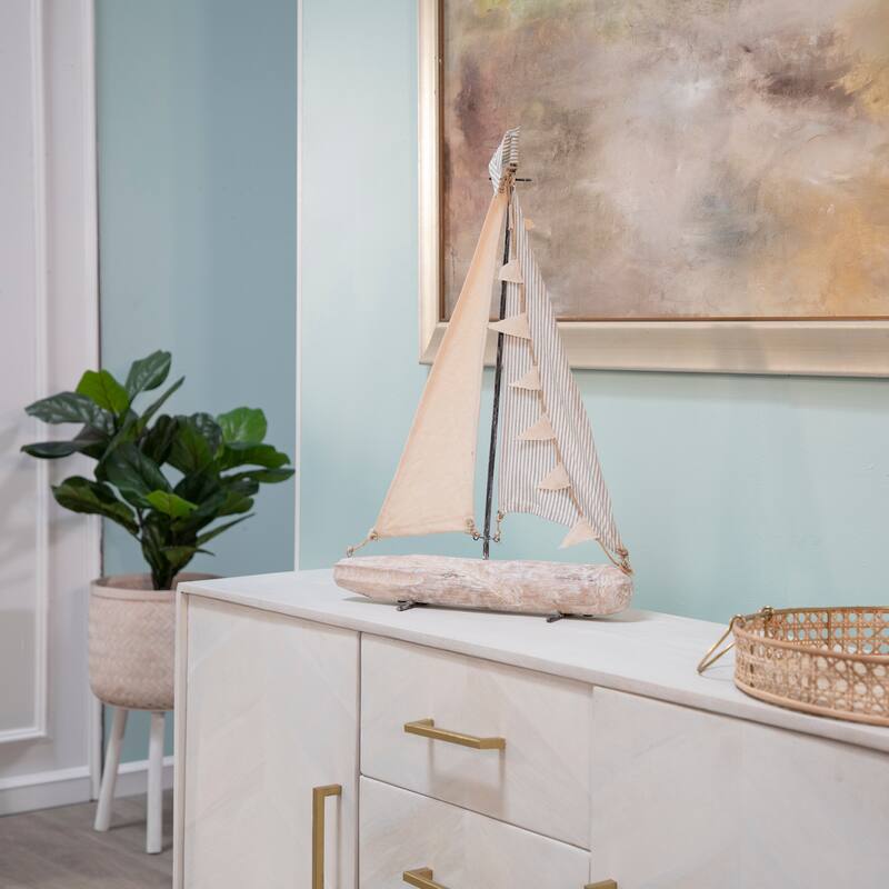 Sagebrook Home Iron Sailboat with Cloth Sails Home Decor Decorative Sculpture - Home Decor for Beach, Nautical, Coastal Theme