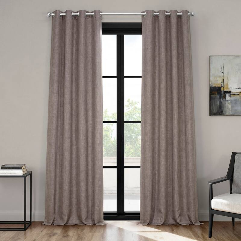 Exclusive Fabrics Grommet Textured Faux Linen Room Darkening Curtains for Bedroom & Living Room Curtains (1 Panel) - 50 X 120 - Mink