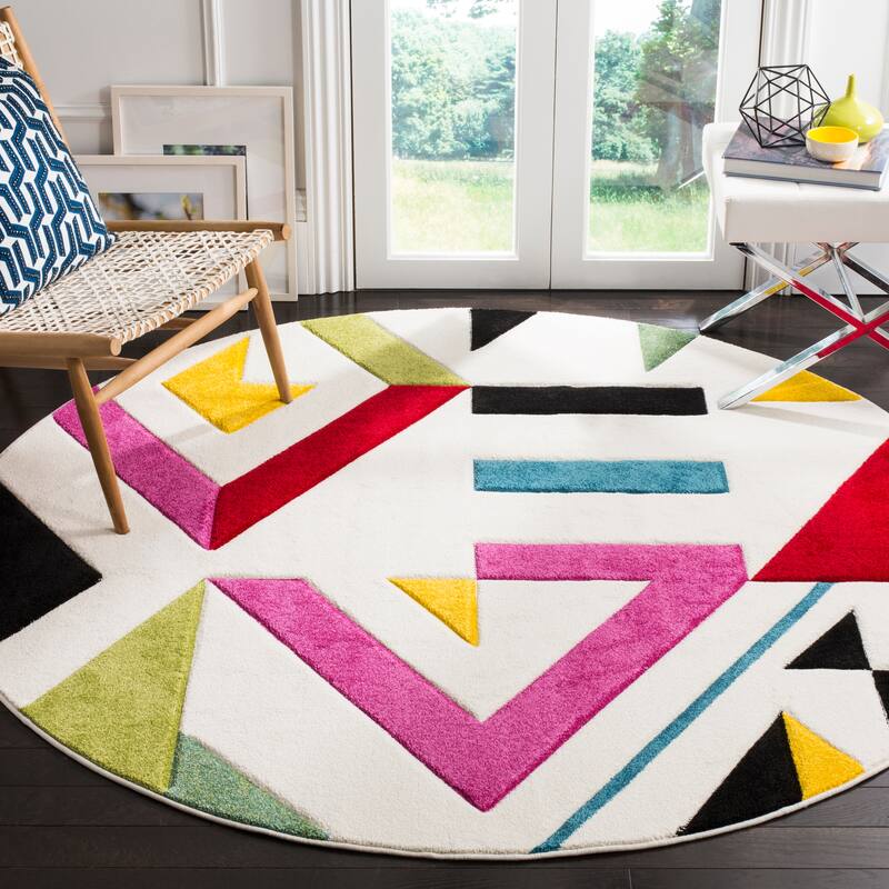 SAFAVIEH Hollywood Arbenita Mid-Century Modern Abstract Rug - 6'7" Round - Ivory/Rose