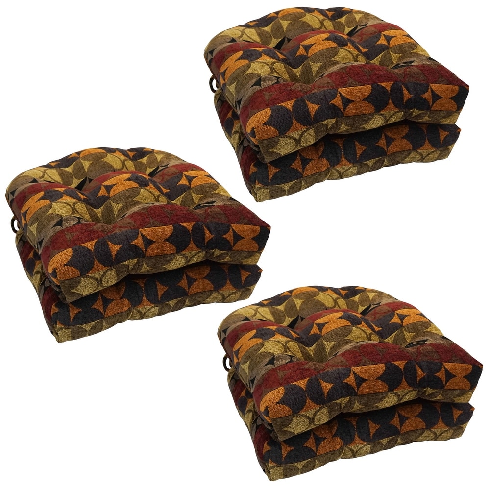 16-inch Rounded Back Jacquard Indoor Chair Cushion (Set of 2, 4, or 6) - 16 x 16