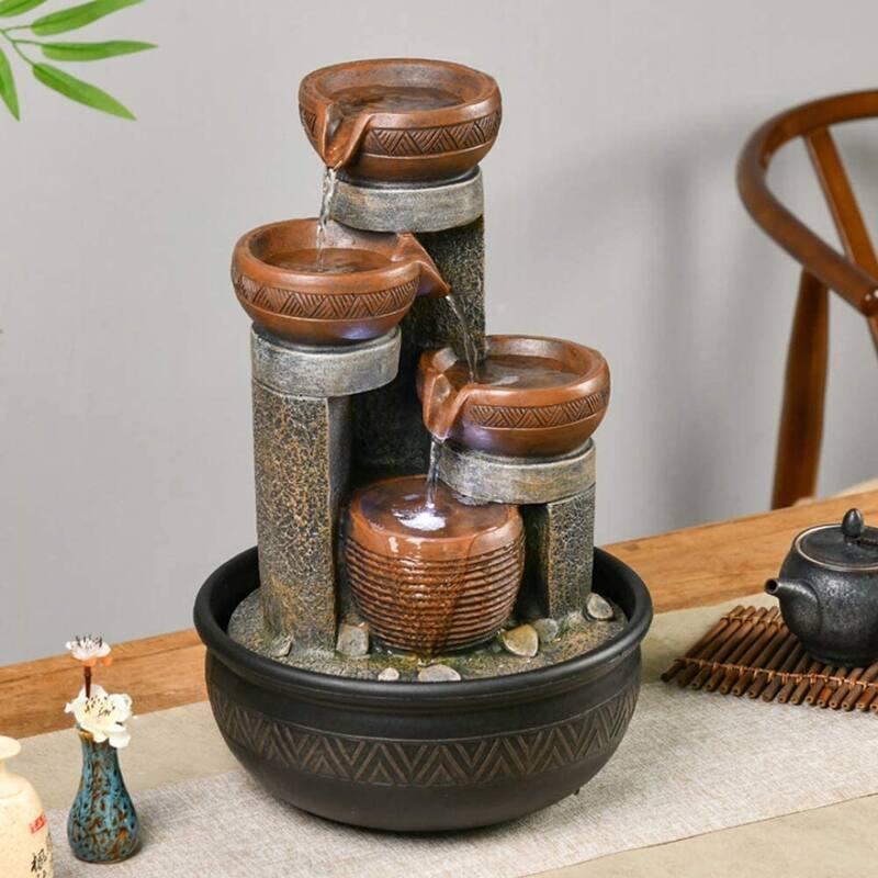 15.7-inch Desktop Waterfall Fountain w/LED Light for Home Office Decor