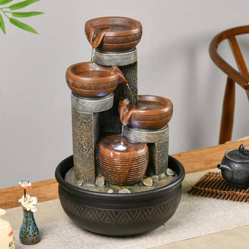 15.7-inch High Tiered Rock Water Fountains Indoor Waterfall Feature