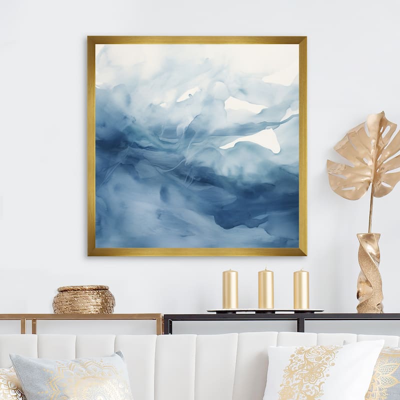 Designart "Blue And White Dancing Watercolor Clouds" Abstract Painting Framed Canvas Art Print