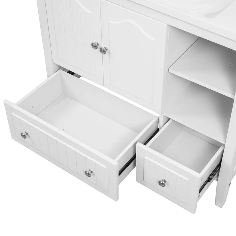 36" Bathroom Vanity with Ceramic Basin - Storage Cabinet with Drawers