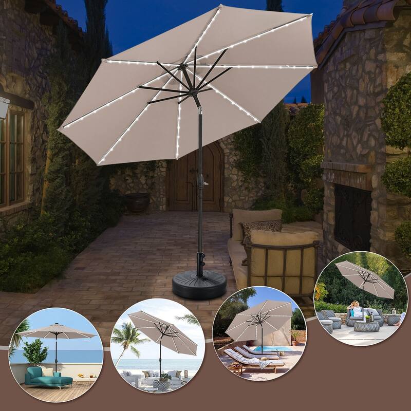 Autlaycil 10ft Solar LED lights Outdoor Patio Umbrella With Base