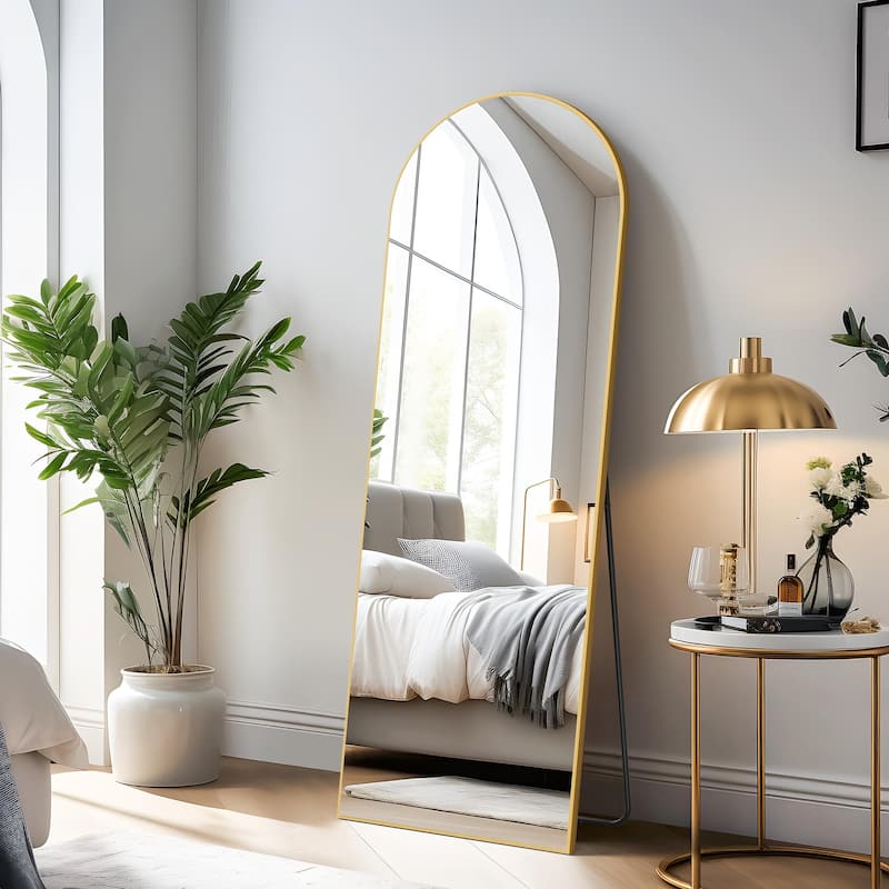 Modern Arched Mirror Full-Length Floor Mirror with Stand