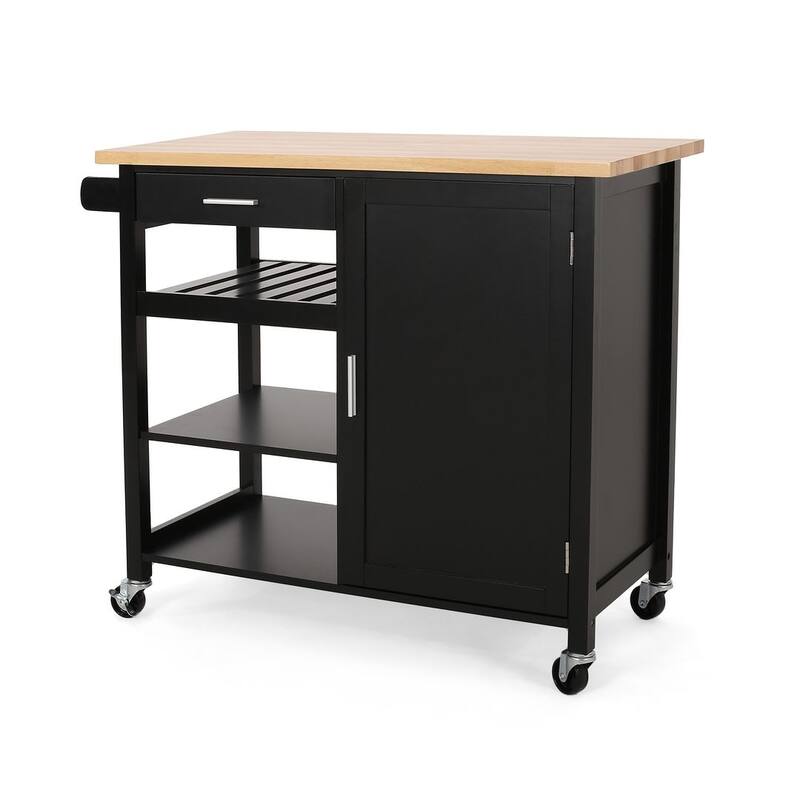 Modern Wooden Kitchen Cart with Wheels Drawer and Cabinet by Christopher Knight Home - Black