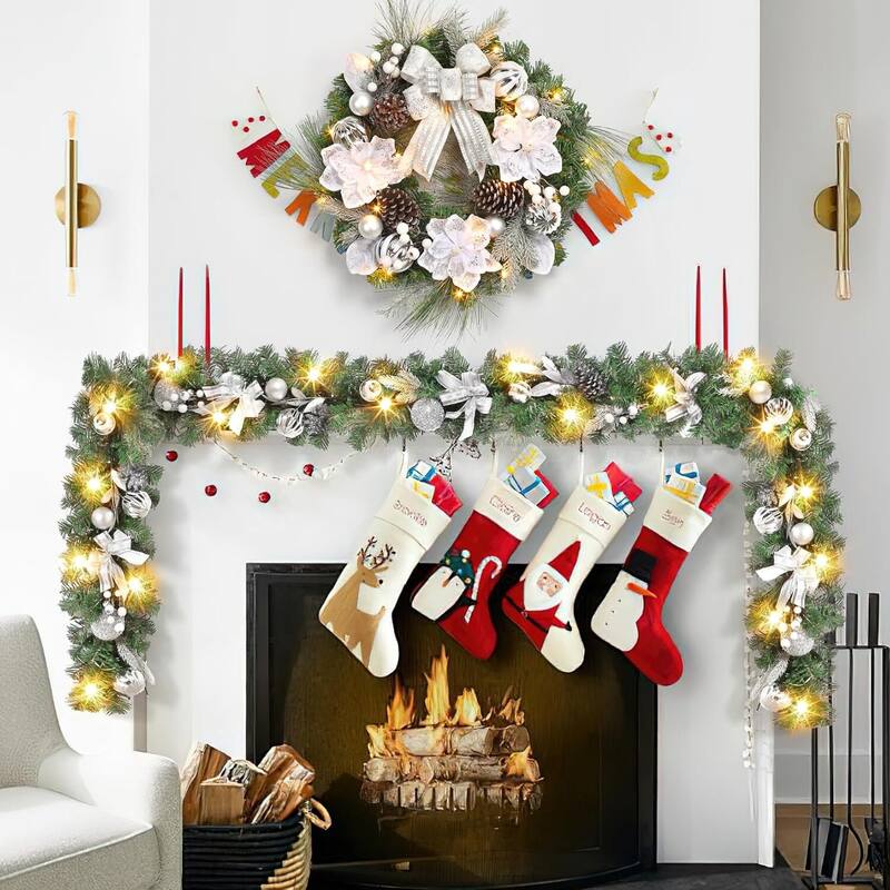 6 FT Pre-Lit Christmas Garland with 20 LED Lights & 8 Modes - N/A