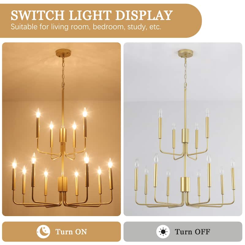 2-Tier Candle Style Chandelier Farmhouse Light Fixture for Living Room Kitchen Island Bedroom Entryway - N/A