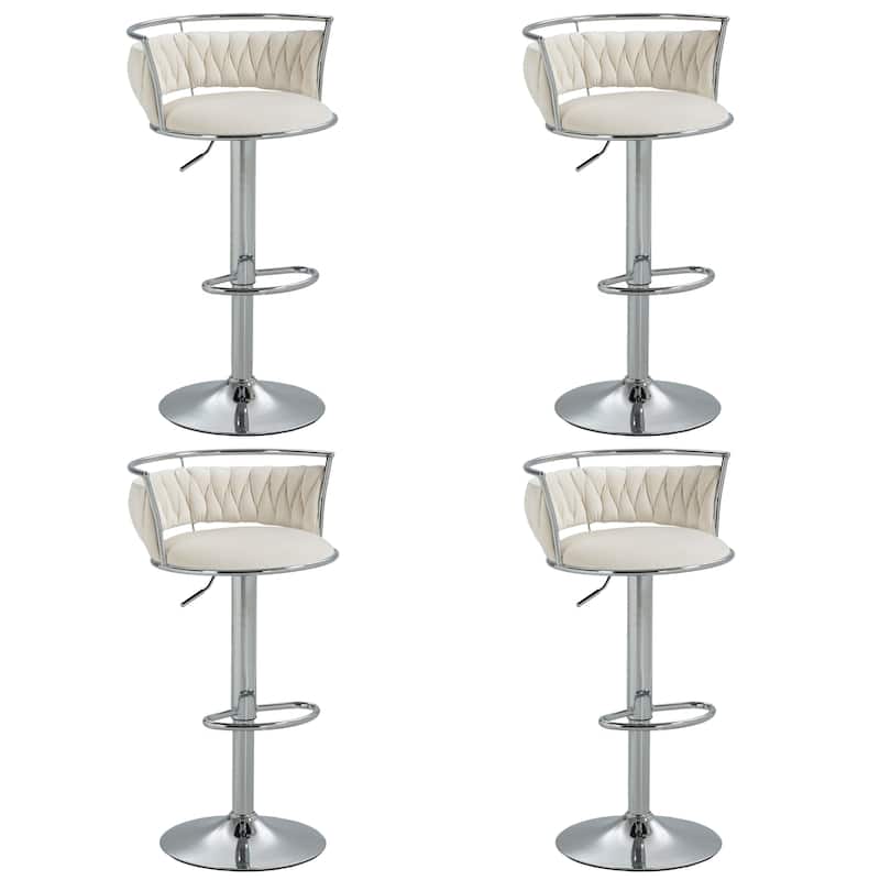 4 Set Modern Velvet Adjustable Swivel Bar Stools with Metal Frame