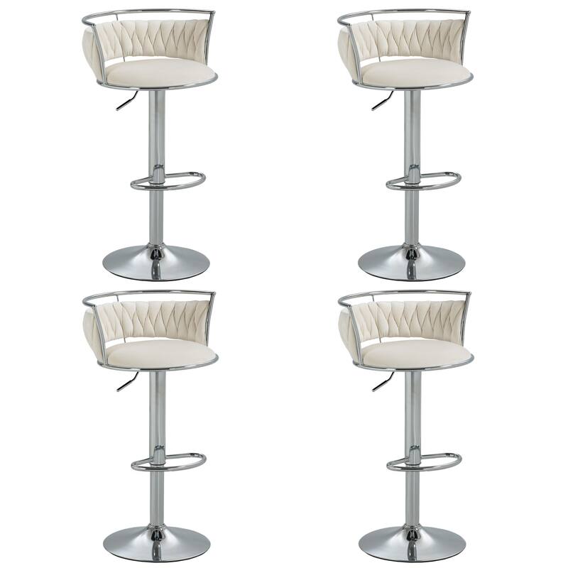 Velvet Upholstered Adjustable Bar Stool Swivel Counter Chair Set of 2
