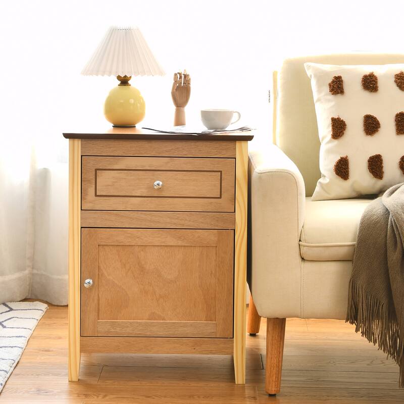 Costway 2PCS Nightstand with Drawer Accent Side End Table Storage