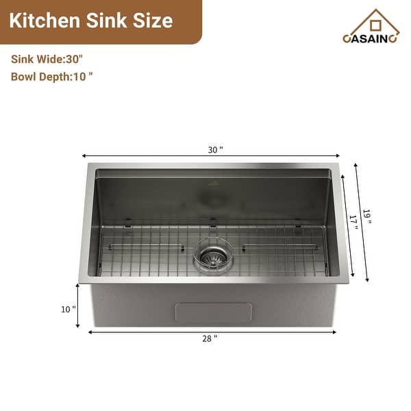 dimension image slide 2 of 6, All-in-One Kit Undermount Single Bowl 16 Gauge Nano Brushed Stainless Steel Workstation Kitchen Sink with Faucet and Accessories