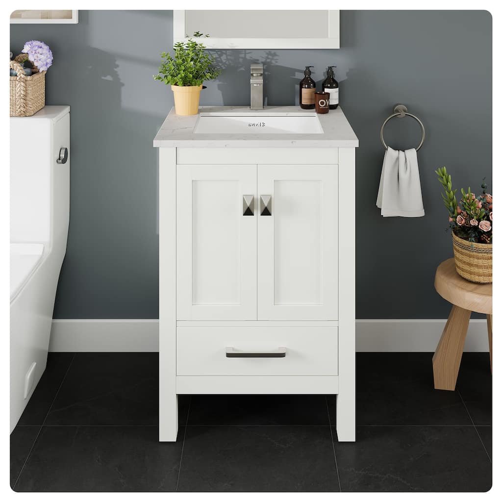 London 24"W Bath Vanity with Carrara Quartz Top & Undermount Sink