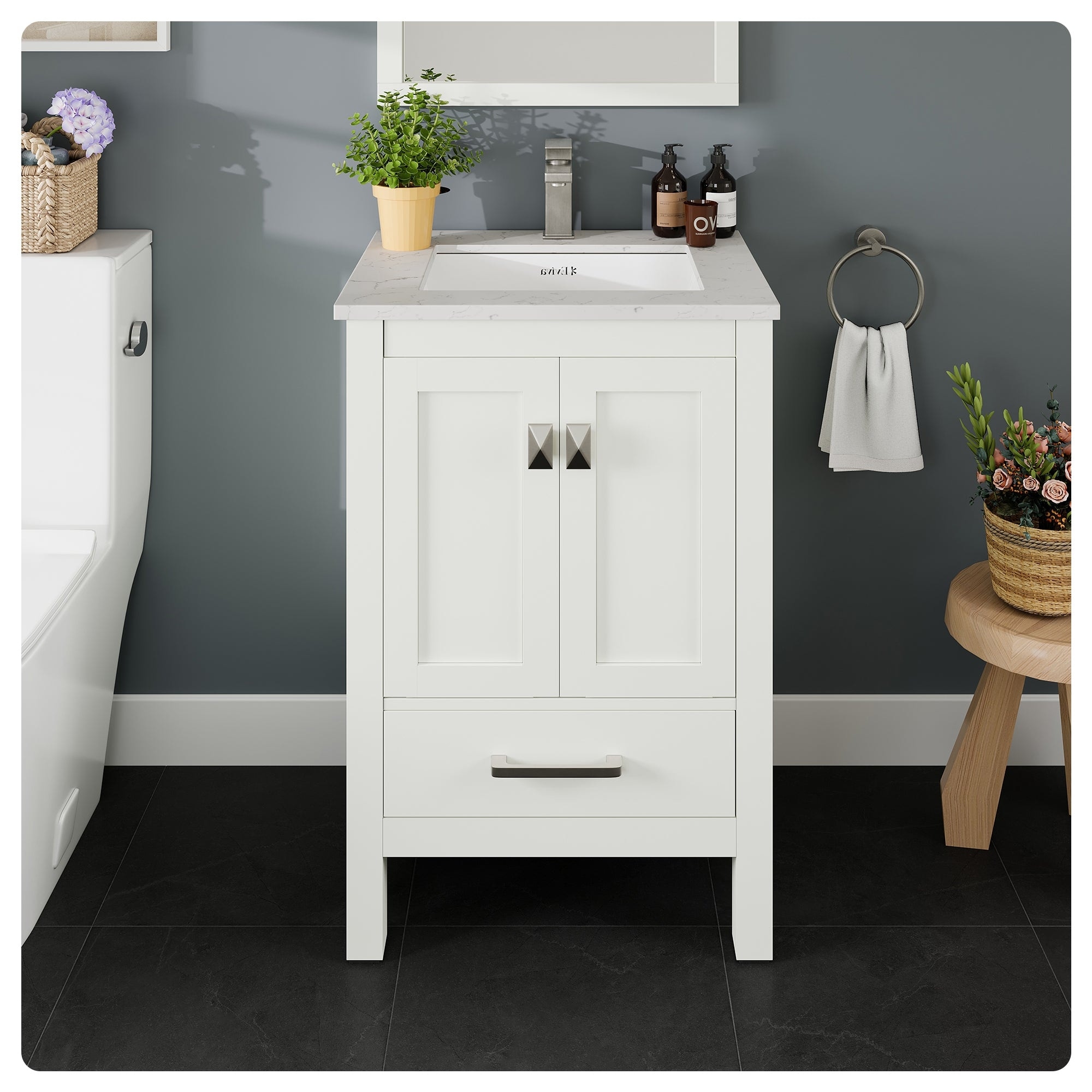 London 24"W Bath Vanity with Carrara Quartz Top & Undermount Sink