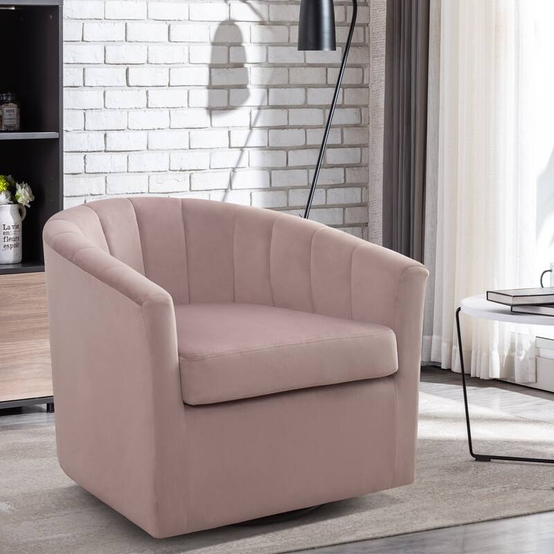 29.5" Wide Adult Contemporary Comfort Plush Solid Color Swivel Bucket Chair with Channel Design - 29.5''*28.5''*27.8'' - Light Pink