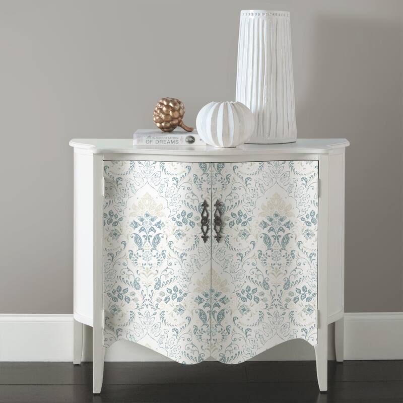 White & Blue Persian Damask Peel and Stick Wallpaper On Sale Bed