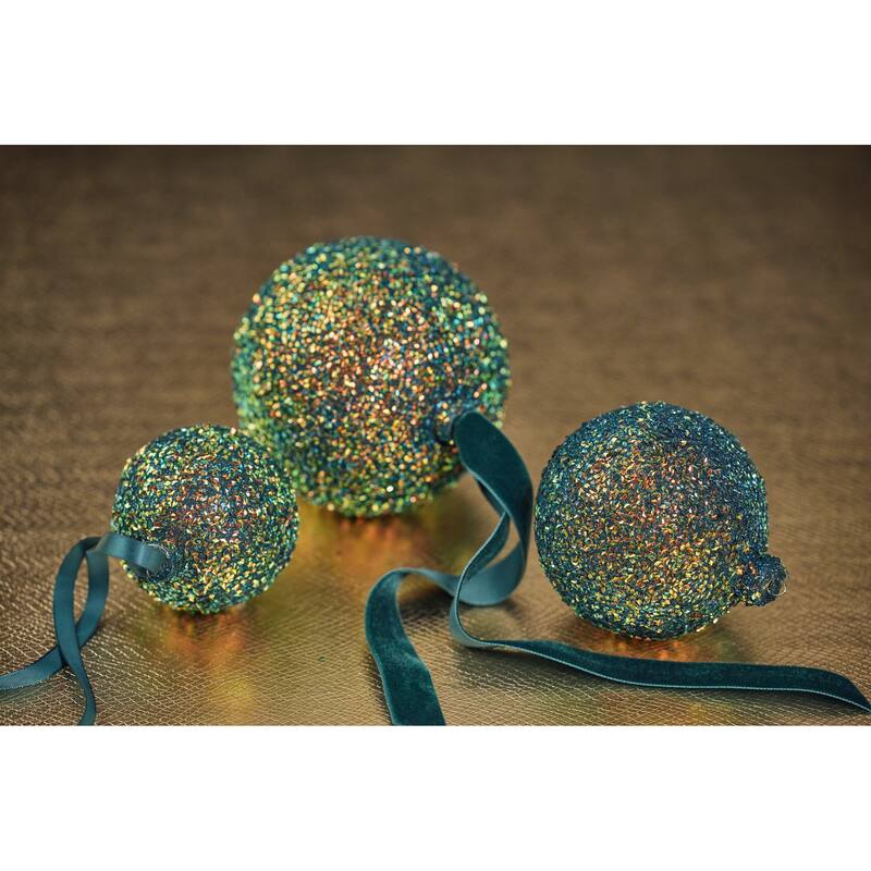 Textured 4.75" Green Glass Ball Ornaments, Set of 4